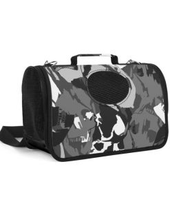 Gray Black Skull Shoulder Bag Portable Travel Cat or Dog Carrier