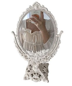 European Style Palace Carving Vintage Floral Oval Hand Mirror