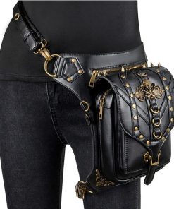 Steampunk Leather Retro Skull Ring Rivet Leg Bags