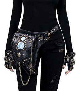 Steampunk Leather Retro Rivet Chain Waist Leg Bag