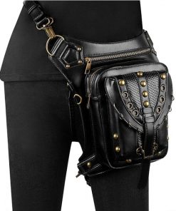 Steampunk Leather Retro Rivet Circles Leg Bag