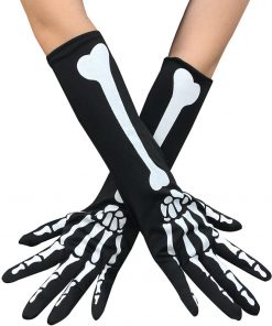 Skeleton Long Punk Full Finger Elastic Skull Gloves