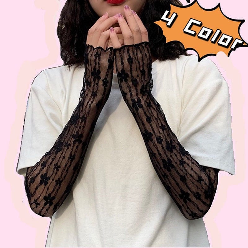 Long Lace Hollow-Out Fingerless Punk Gloves