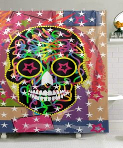 Mexican Skull Stars Colorful Shower Curtain With 12 Hooks