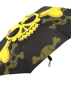 Fully Automatic Three Folding Umbrella Rain Women Creative Skull Cross Bones Print