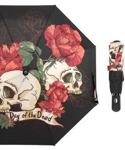 Fully Automatic Three Folding Umbrella Red Flower Skull Print