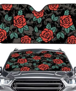 Aluminum Sunshade for Car Rose with Gothic Skull Print UV Protection 3 Colors