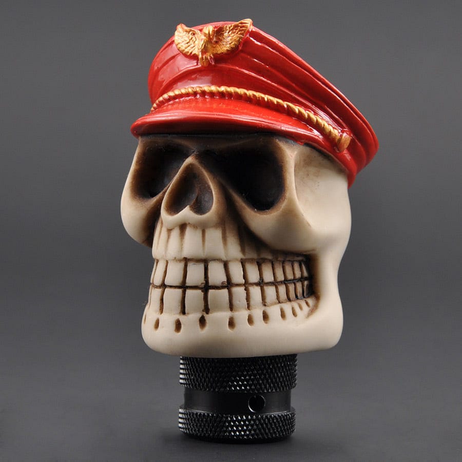 Universal Car Auto Manual Red Officer Hat Skull Gear Shift Knob