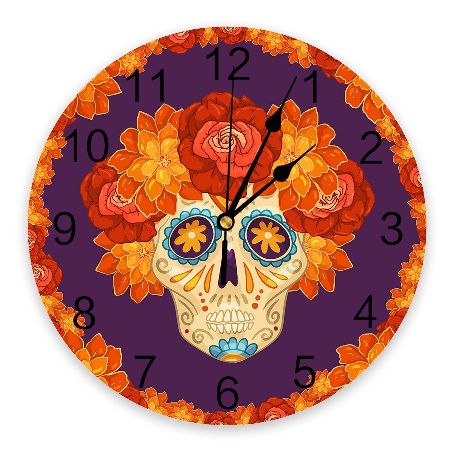 Mexican Skull Flower Wall Clock Home Decoration