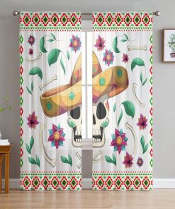 Mexican Skull Living Room Decoration Window Curtain
