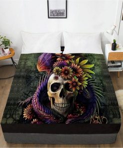 Skull Snake & Flowers 1pc Elastic Fitted Sheet With An Elastic Band