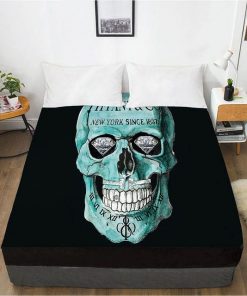 Blue Skull Head Elastic Fitted Bed Sheet With An Elastic Band 1pc