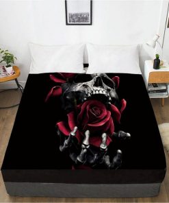 Skull Hand With Rose Elastic Fitted Bed Sheet With An Elastic Band 1pc