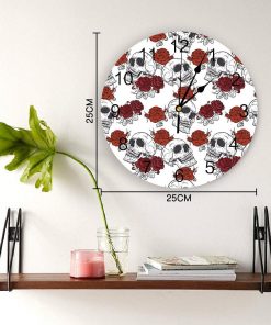 Skull Red Rose White Wall Round Clock Home Bedroom Kitchen Decoration