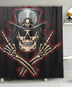 Rock and Roll Skull Shower Curtain Black Background