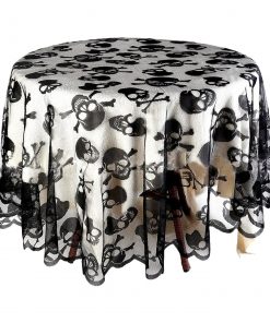 Rectangle Black Lace Skulls Bones Table Cover