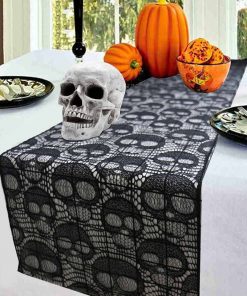 Black Lace Skull Table Runner Cover Home Decor