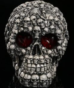 LED Eyes Resin Skull Head Statue Demon Sculpture Home Decor
