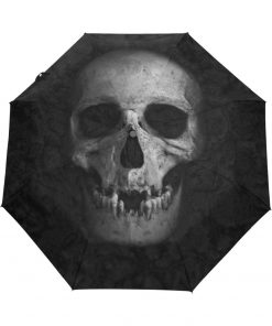 Skull Printed Fully Automatic Black 3 Folding Umbrella