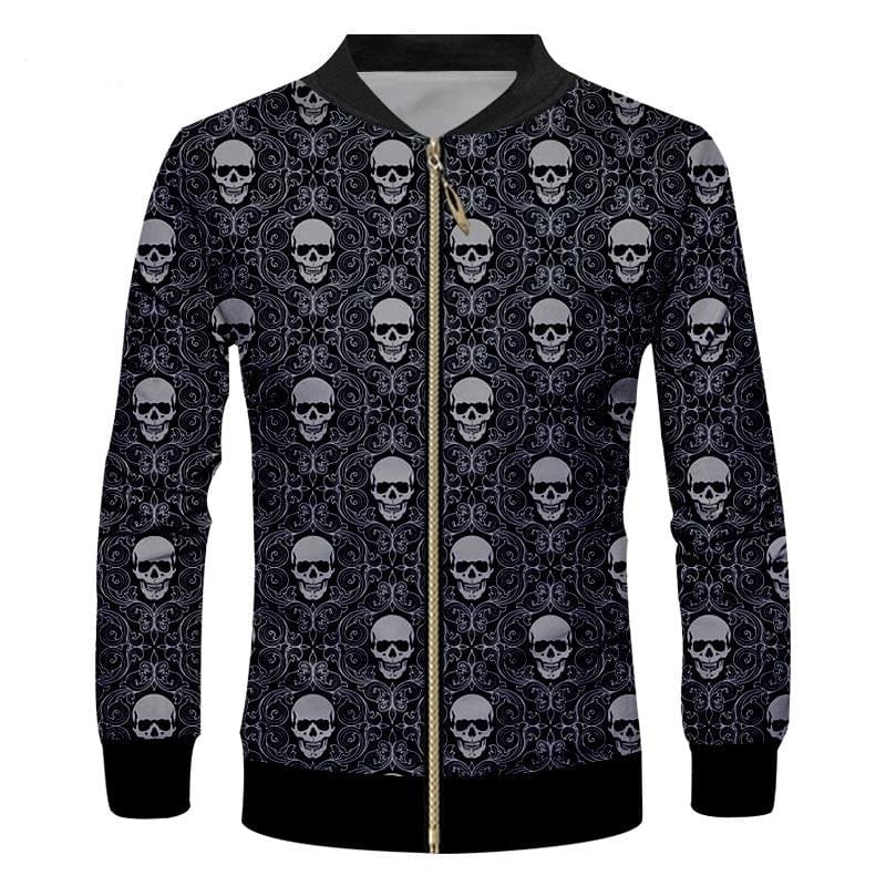Men’s Long Sleeve Zipper Skull Print Jacket