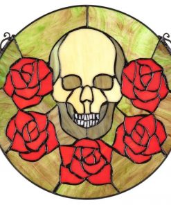 Red Roses Gothic Skull Stained Glass Window