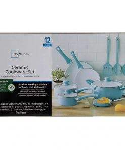Ceramic Nonstick 12 Piece Cookware Set, Aqua, Hand Wash Only Pots and Pans