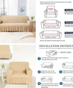 Stretch Seersucker Sofa Cover with Skirt Soft Thick Couch Cover Detachable Washable Non-slip 1 2 3 4 Seater Furniture Protector