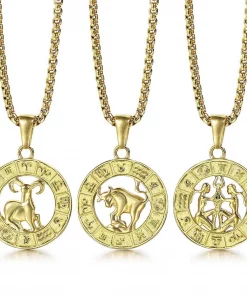 Zodiac Sign Necklaces for Women Gold Coin Constellation Pendant Necklaces Horoscope Jewelry Birthday Gift