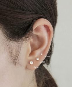 CZ Stud Earrings 14K Gold,Flat Screw Back Cubic Zirconia Earrings Helix Earrings Cartilage Tragus Piercing Jewelry Gift for Women Girls