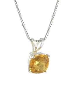 925 Sterling Silver 6mm Cushion Cut November Birthstone Citrine Solitaire Pendant Necklace for Women with 18 inch Box Chain