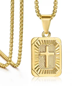Square Christian Cross Pendant Necklace Gold Cross Card Pendant Necklace 18-30inch