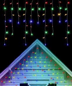360 LED Christmas Icicle Lights Outdoor Dripping Ice Cycle Lights, 29.5ft, 8 Modes Curtain Fairy Lights with 60 Drops, Indoor Xmas Holiday Wedding Party Decorations, Multicolor